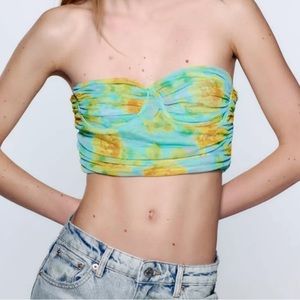 never been worn ZARA TULLE MESH CORSET FLORAL CROPPED TOP